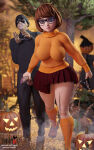  10:16 1boy1girl 1girl1boy 3d 3d_(artwork) 4k big_breasts breasts brown_hair face_mask glasses halloween handcuffs mask medium_hair nerdy nerdy_female outside patreon patreon_username penis penis_tip pumpkin roosterart scarecrow scooby-doo skirt sweater testicle tree veiny_penis velma_dinkley villain walking 