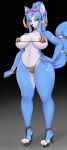  1girl big_ass big_breasts bikini blue_hair blue_skin fluffy_tail fox gold_earrings incentas_(artist) jewelry krystal leopard_print_bikini long_hair nintendo platform_shoes posing seductive star_fox star_fox_adventures star_fox_assault sunglasses tail tattoo thick white_skin 