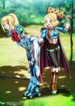 bbmbbf blonde blonde_hair crossover fully_clothed fully_clothed_female imminent_yuri metroid nintendo palcomix princess_zelda samus_aran yuri