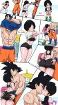  1boy 1girl ass ass_focus bikini black_hair black_shorts cheating_(relationship) dragon_ball dragon_ball_z erection female_pervert full_body hair_ornament hetero imminent_sex kissing masturbation muscular muscular_male nude penis pervert sex shorts son_goku uncensored videl 