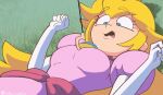 1girl 2d 2d_animation accurate_art_style assisted_exposure big_breasts blonde_hair bouncing_breasts breasts breasts_out coolerinker exposed_breasts female_only gif harpoon inker_comics inkershike knee_up looking_down lying lying_on_back mario_(series) nintendo no_bra pink_dress princess_peach princess_peach_(starbomb) pulling_clothing starbomb style_parody torn_clothes torn_dress undressing undressing_another