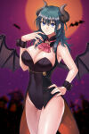  1girl 1girl 1girl alluring bat_wings big_breasts blue_eyes byleth_(fire_emblem) byleth_(fire_emblem)_(female) cleavage female_only fire_emblem fire_emblem:_three_houses halloween horns nintendo nyoro seductive teal_hair 