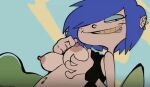 1girl 2021 accurate_art_style bedroom_eyes belly_piercing black_shirt blue_hair breasts breasts_out cartoon_network colored coolerinker ed,_edd,_'n'_eddy erect_nipples exposed_shoulders female_only freckles gif grabbing_own_breast hair_over_one_eye inker_comics inkershike kanker_sisters lifted_by_self light-skinned_female looking_at_viewer marie_kanker navel_piercing nipple_tweak outside shirt_lift short_hair thighs tomboy tongue_out tongue_piercing tweaking_own_nipple wristband