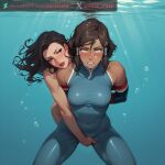 2_girls 2girls ai_generated air_bubble air_bubbles aquaphilia asami_sato asphyxiation avatar:_the_last_airbender bondage bound breathplay canon_couple dark-skinned_female drowning female female/female female_only female_orgasm fingering fingering_partner korra latex latex_bodysuit latex_suit nickelodeon nordslate orgasm orgasm_face reach_around restrained skin_tight skintight_bodysuit stable_diffusion the_legend_of_korra tight_clothing underwater water_torture water_tribe yuri