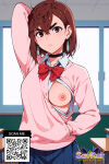  1girl 1girl 1girl ai_generated areola arm_behind_head arms_up bangs big_breasts black_choker blue_skirt blush bow bowtie breasts breasts_out_of_clothes brown_eyes brown_hair cardigan choker classroom closed_mouth clothing collared_shirt desk earrings exposed_breasts female_only hair_between_eyes hand_in_pocket indoors jewelry littlehentai long_sleeves looking_at_viewer medium_breasts medium_hair mole neckwear nipples no_bra open_clothes open_shirt original pleated_skirt red_bow red_bowtie savitar school_uniform shirt short_hair skirt small_breasts thick_eyebrows uniform white_shirt window 