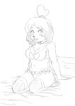 1girl animal_crossing animal_crossing_new_leaf anthro belly_button blush bra breasts canine collar daemont92 female isabelle_(animal_crossing) lingerie monochrome nintendo panties see_through slender solo tights unicornlord