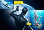 1boy 1girl ai_assisted ai_generated alien/human bikini closed_eyes fantastic_four female invisible_woman male marvel_comics selvokaz silver_surfer storyline sue_storm surfboard swimming underwater