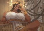 artist_request big_ass big_breasts black_hair genderswap god-emperor_of_mankind gown huge_breasts long_hair sitting_on_chair tanned tanned_female tanned_skin throne warhammer_(franchise) warhammer_40k yuusha_bear_(twitter)