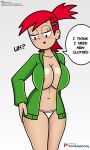  bankaipacay big_breasts blush breasts confused confusion foster&#039;s_home_for_imaginary_friends frankie_foster green_jacket no_bra red_hair thick_thighs white_panties 