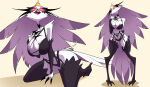 1girl anthro avian avian_demon beak big_breasts bra breasts clothing coolerinker crown demon eyelashes feathers fur helluva_boss inker_comics inkershike mature_anthro mature_female owl owl_demon pink_sclera stella_(helluva_boss) tail thick_thighs white_body white_eyes white_feathers white_fur wide_hips