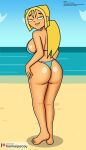  ass bankaipacay beach big_ass big_booty biting_lip blonde_hair blue_bikini bridgette_(tdi) feet green_eyes sideboob total_drama_island 