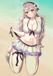  1girl 1girl 1girl alluring alternate_costume bare_legs barefoot beach big_breasts bikini bikini_skirt cleavage corrin_(fire_emblem) corrin_(fire_emblem)_(female) corrin_(summer)_(fire_emblem)_(female) female_only fire_emblem fire_emblem_fates fire_emblem_heroes flower hair_between_eyes hair_flower hairband kneel legs long_hair looking_at_viewer nintendo ocean official_alternate_costume outside pointy_ears red_eyes smile swimsuit tara_(szzj7733) undressing untied untied_bikini water white_bikini white_swimsuit 