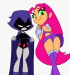 1girl 2_girls big_breasts breast_fondling dc_comics female_only fondling gif grabbing grabbing_ass grabbing_own_ass inkershike older older_female purple_hair raven_(dc) red_dress red_hair self_fondle shaking_breasts starfire tagme teen_titans young_adult young_adult_female young_adult_woman