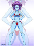 alien_girl alien_humanoid big_breasts bikini bikini_bottom bikini_top blue_skin dragon_ball dragon_ball_super dreadlocks layerth macki purple_eyes purple_hair