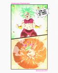  1girl 1girls 2024 2koma blue_eyes boasting breasts bukkake chickpea color colored comic destructive_sex dialogue digital_drawing_(artwork) dragon_ball dragon_ball_super earrings green_hair heart instant_loss instant_loss_2koma kefla legendary_super_saiyan nipples nude nude_female parody straight super_saiyan_2 uncensored yamcha_death_pose 