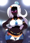  1girl 2020 alternate_costume breasts cosplay dark_skin female female_only game_freak impossible_clothes long_hair medium_breasts minishorts nessa_(pokemon) nintendo pokemon queen_tyr&#039;ahnee shorts warner_brothers white_hair 