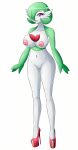  1girl big_ass big_breasts cute gardevoir green_hair green_skin platform_shoes satosatori seductive sexy short_hair white_skin 