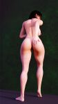  1girl 3d ass back barefoot big_breasts blender brown_hair covering_breasts feet forsavide glasses julia_chang namco nude pussy soles tekken tekken_7 