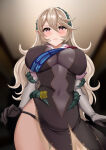  1girl alluring alternate_breast_size alternate_costume arms_under_breasts big_breasts black_panties blonde_hair blush bodystocking breasts brown_hair corrin_(fire_emblem) corrin_(fire_emblem)_(female) corrin_(resplendent)_(fire_emblem)_(female) covered_navel covered_nipples crossed_arms elbow_gloves female_only fire_emblem fire_emblem_fates fire_emblem_heroes flower gloves hair_between_eyes hair_ornament hair_vines hairband high_res indoors long_hair long_sleeves looking_at_viewer looking_down nintendo official_alternate_costume panties panty_straps pantyshot pantyshot_(standing) pelvic_curtain pointy_ears red_eyes see-through see-through_cutout tara_(szzj7733) thorns translation_request underwear very_long_hair wing_cape 