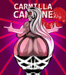  big_ass big_breasts black_hair carmilla_carmine dat_ass earrings grey_skin hazbin_hotel looking_at_viewer mechanicalstage middle_finger smirk white_hair 