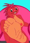 1girl 5_toes anthro areola breasts chair crossed_legs cyborg-steve dandruff edit feet female_only flaky flaky_(htf) foot_fetish foot_focus happy_tree_friends head_on_hand mammal mondo_media multicolored_feet nervous nipples porcupine quills red_fur sitting smile soles