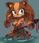 1girl 1girl 1girls alternate_breast_size big_breasts big_breasts breasts coolerinker female_only furry inker_comics inkershike necklace partially_submerged sagging_breasts sega sega sonic_boom spear sticks_the_badger sticks_the_jungle_badger sticks_the_tejon topless topless_female wading water