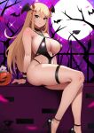 1girl 1girl alluring big_breasts blonde_hair gold_eyes halloween kaos_art light-skinned_female light_skin long_hair mythra naughty_face nintendo succubus succubus_costume xenoblade_(series) xenoblade_chronicles_2 yellow_eyes