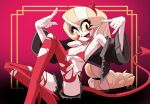 charlie_morningstar_(hazbin_hotel) demon_girl female_only grin hazbin_hotel inker_comics inkershike red_bikini slut stockings white_skin