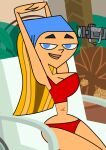 accurate_art_style big_breasts bikini blonde blonde_hair bouncing_breasts breasts breasts_bursting_out gif lindsay_(tdi) lip_biting navel nipples oblivious planz34 puckered_lips smooth_skin stretching thick_thighs total_drama_island wardrobe_malfunction wink winking_at_viewer