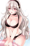  1girl 1girl :d alluring alternate_costume big_breasts bikini black_bikini black_choker black_hairband choker cleavage corrin_(fire_emblem) corrin_(fire_emblem)_(female) cowboy_shot fire_emblem fire_emblem_fates grey_hair hairband high_res kirishima_riona long_hair looking_at_viewer navel nintendo open_mouth pointy_ears red_eyes revision smile standing stomach swimsuit thighs very_long_hair 