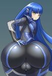 1boy ass atlus backsack balls big_ass blue_hair bodysuit bubble_butt bulge clothing eyelashes eyeliner femboy girly high_res huge_ass humanoid long_hair looking_back makeup male male_focus male_only modeler3622 nahobino_(smt) pout protagonist_(shin_megami_tensei_v) shin_megami_tensei shin_megami_tensei_v small_breasts trap very_long_hair