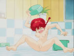  bathroom braided_ponytail closed_eyes edit medium_breasts nekom14 nipples pussy ranko ranma-chan ranma_1/2 ranma_saotome red_hair screencap spread_legs 