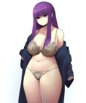 1girl absurd_res bangs big_breasts bra coolerinker emotionless expressionless fern_(sousou_no_frieren) high_res inker_comics inkershike long_hair navel panties purple_eyes purple_hair sousou_no_frieren standing thick thick_thighs thighs underwear variant_set