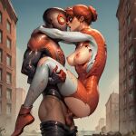  1boy 1boy1girl 1girl ai_generated breasts breasts_out building buildings costume_damaged hands_around_neck interracial interracial_sex legs_lift legs_lifted legs_up looking_at_another looking_at_each_other looking_at_partner marvel marvel_comics mary_jane_watson miles_morales open_mouth outdoor_sex outside pants_down penis_in_pussy spider-man spider-man_(series) spinneret_(mary_jane_watson) superhero superhero_costume superheroine themerchant69 windows 