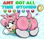 amy_rose anal anal_beads anal_insertion anal_juice anal_penetration artist_signature ass big_ass black_eyes blue_background blush capital-h classic_amy_rose english_text gems hedgehog moan moaning moaning_in_pleasure nude nude_female pink_fur pussy_juice sega sonic_the_hedgehog_(series) sweat sweatdrop text wet_pussy