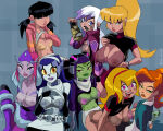 1girl 8girls alien_girl attea ben_10 ben_10:_omniverse black_hair blonde_hair blue_hair bra cartoon_network charmcaster colored coolerinker ester ester_(ben_10) female_only galvan galvan_(ben_10) gwen_tennyson gwen_tennyson_(omniverse) human incursean inker_comics inkershike julie_yamamoto kraaho lenopan lifting_shirt lucy_mann luhley_(ben_10) mazuma multiple_girls older older_female presenting_breasts red_hair revonnahgander rook_shar young_adult young_adult_female young_adult_woman