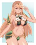  1girl 1girl 1girl alluring big_breasts blonde_hair cleavage daymandraws female_only metal_bikini mythra nintendo tagme xenoblade_(series) xenoblade_chronicles_2 