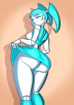 1girl big_breasts breasts circle_skirt female_only hourglass_figure jenny_wakeman miniskirt my_life_as_a_teenage_robot nickelodeon pinup pinup_pose planz34 robot robot_girl skirt skirt_lift smooth_skin tagme wide_hips xj-9