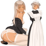  1girl big_breasts bubble_butt cleavage dark-skinned_female horny inviting_to_sex looking_at_viewer maid maid_uniform pose stockings teasing thick_thighs throtem undressing 