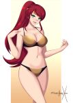 1girl 1girl 1girl alluring big_breasts bikini cleavage female_only green_eyes pin_up pyrrha_nikos red_hair rwby sonicheroxd