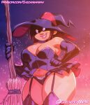 1girl 2024 bbw big_breasts broom broomstick chickpea color colored dark-skinned_female female_only halloween halloween_costume milf night sfw sharon_mcgee standing the_ghost_and_molly_mcgee witch witch_hat