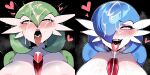 2_girls after_fellatio after_oral ahe_gao ai_generated artstyle_imitation blonde_hair blue_eyes blush breasts collarbone cum cum_in_mouth cum_on_breasts cum_on_face dark_background gardevoir grin heart heart-shaped_pupils huge_breasts implied_fellatio implied_oral looking_at_viewer looking_up nintendo nude nude_female out_of_frame out_of_frame_censoring pamelafb pokemon pokemon_(species) saliva self_upload sexually_suggestive shiny_gardevoir shiny_pokemon smile steaming_body sweat sweatdrop thiccwithaq_(ai_style) tied_hair tongue tongue_out