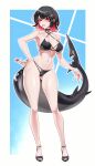 1girl big_ass big_breasts bikini black_hair dlrkdejr26_(artist) dogs_(artist) ellen_joe lollipop necklace platform_shoes posing red_hair seductive sexy shark_girl tail