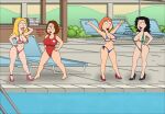  4girls american_dad big_breasts bikini blonde_hair brown_hair brunette cameltoe dialogue family_guy foursome francine_smith goth goth_girl high_heels lifeguard lifeguard_swimsuit lois_griffin meg_griffin one-piece_swimsuit pool sexfightfun sexfightfun_(character) smiley_face swimsuit yuri 