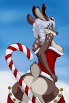  1_girl android anthro antlers anus ass barcode bell big_ass body_marking breasts candy candy_cane cervine christmas clothing food furry grinding holidays horn legwear libra-11_(artist) looking_back machine mammal mostly_nude nipples pussy pussy_juice raised_tail reindeer robot sideboob smile snow spots stockings tattoo 