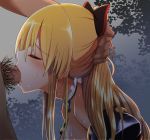 1girl bare_shoulders blonde_hair blush bow choker closed_eyes cum cum_in_mouth deepthroat fellatio forced from_side granblue_fantasy hair hair_bow hand_on_another's_head irrumatio izumi_arima long_hair oral penis ponytail profile pubic_hair sweat uncensored vira