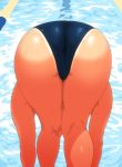 1girl ass bent_over competition_swimsuit from_behind huge_ass legs one-piece_swimsuit original pool presenting_hindquarters tan tan_line thighs water wet wet_clothes yoshu_ohepe