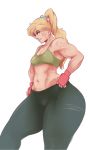 alternate_hairstyle applejack belly friendship_is_magic gloves humanized midriff muscle my_little_pony navel ponytail scars solo solo_female sundown sweat tanktop