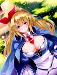 alicia_(queen's_blade) big_breasts blonde_hair blue_eyes cleavage hair_ribbon long_hair queen's_blade queen's_blade_grimoire