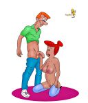 breasts crossover george_jetson handjob nipples nude pussy stockings the_flintstones the_jetsons topflite wilma_flintstone